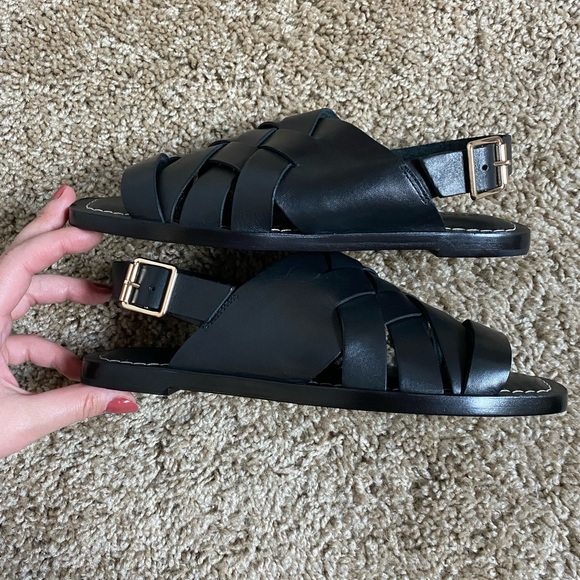 EUC Loeffler Randall Black Grayson Braided Leather Flat Sandals (Size: 7 1/2) - Picture 7 of 10